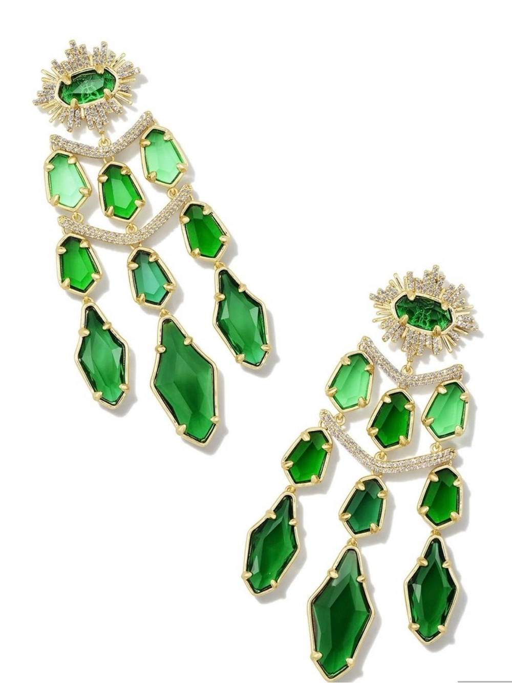 Kendra Scott Alexandria Green Multi-Stone Gold Chandelier Earrings